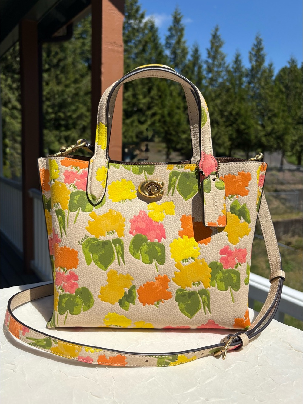 COACH Willow Tote Bag 24 With Embossed Floral Print & Matching Wallet CC389 - Picture 2 of 15